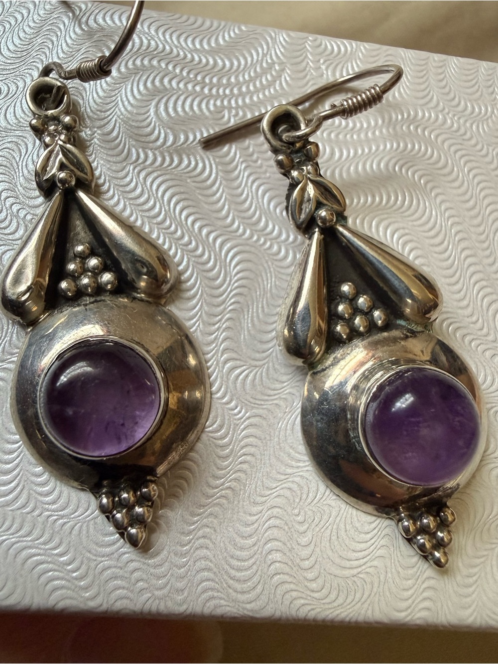 Sterling Silver Amethyst Drop Earrings boho old world